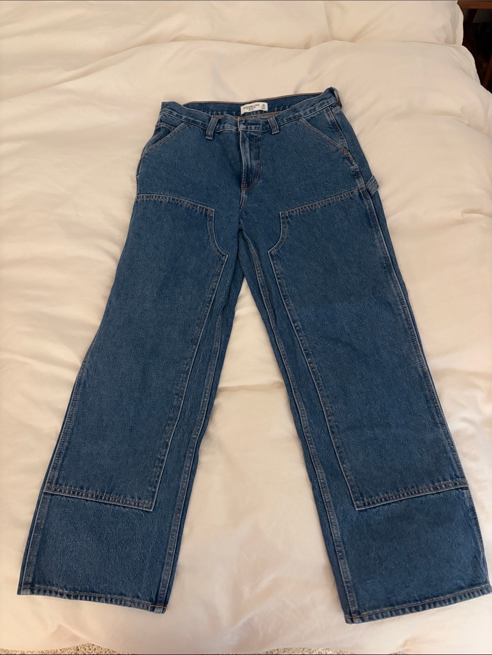 Abercrombie & Fitch Straight Leg Carpenter Jeans in Dark Blue Denim